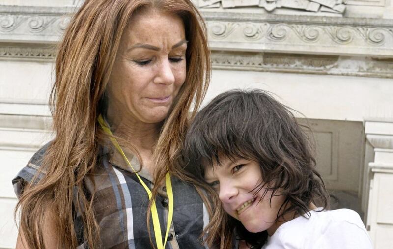 Charlotte Caldwell at Stormont last year with her son Billy 