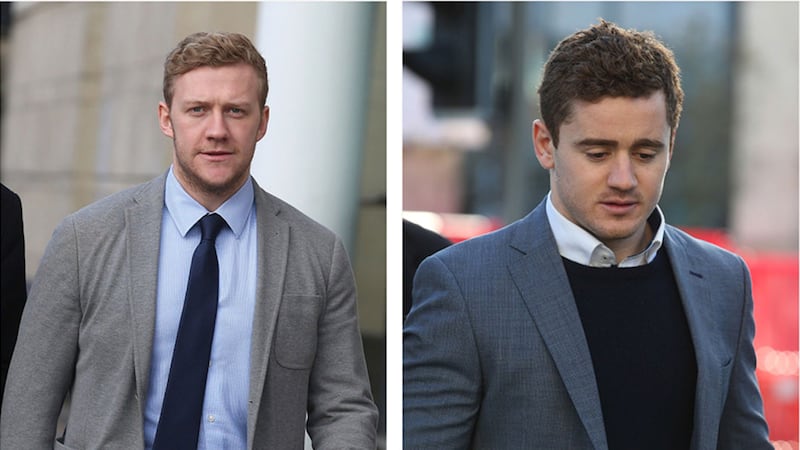 Stuart Olding (left) and Paddy Jackson at court today. Pictures by Hugh Russell