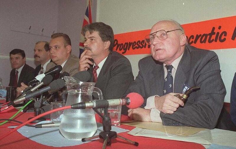 Former UVF leader Gusty Spence (right) announced the loyalist ceasefires in 1994