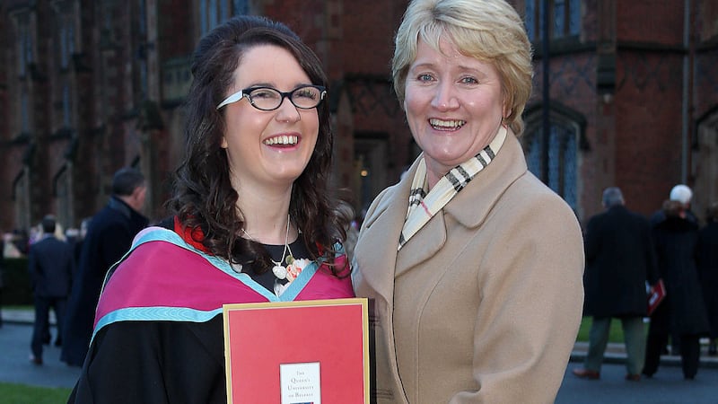 &nbsp; Andrea Begley winner of The Voice UK graduated from Queens with a Master's in Law and Governace, pictured with her Aunt Roisin Jordan the GAA's first ever female chairperson