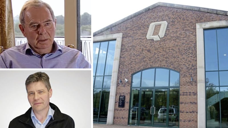 (clockwise from left) Sean Quinn, Quinn Industrial Holdings headquarters in Derrylin. Co Fermanagh and Kevin Lunney who was brutally attacked &nbsp;