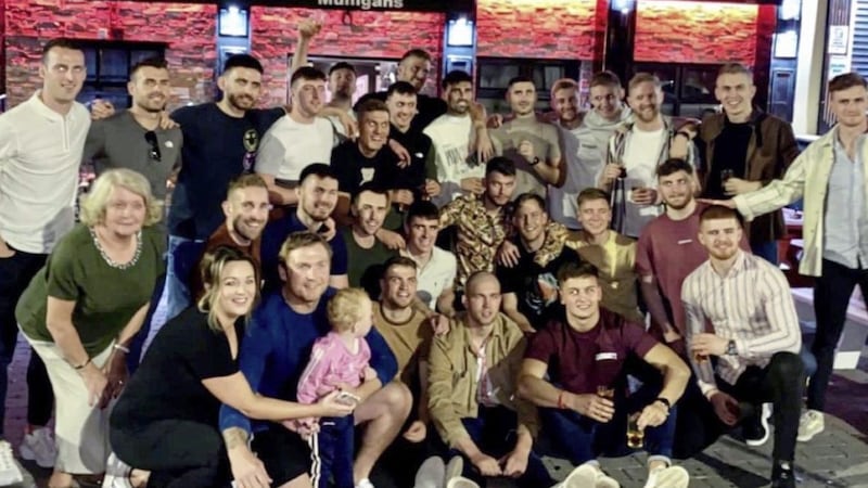 Tyrone players and their families at Mulligans in Cookstown, Co Tyrone. Picture from Twitter 