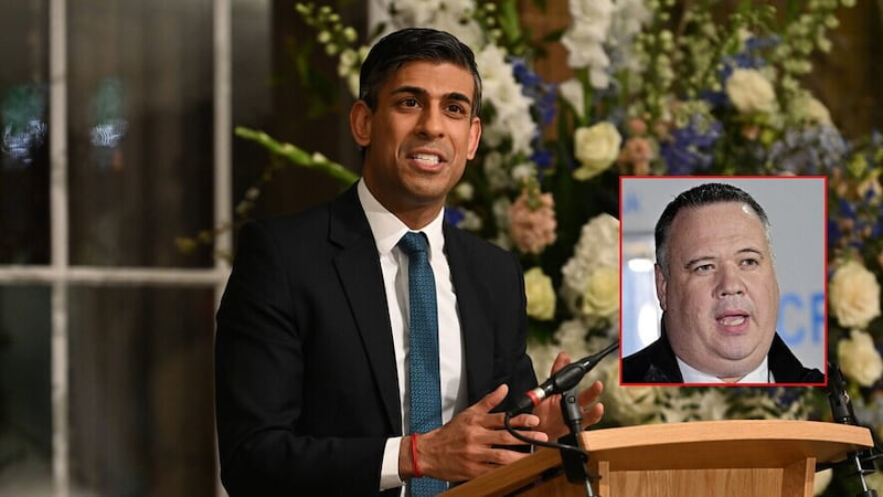 Rishi Sunak speaking at Wednesday evening's gala dinner at Hillsborough Castle, Co Down. Picture by Charles McQuillan/PA Wire