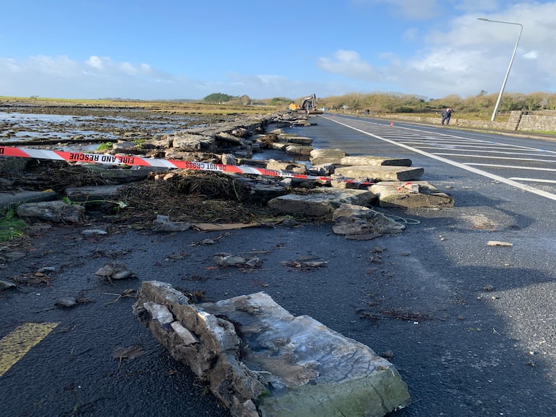 A damaged sea wall in Oranmore