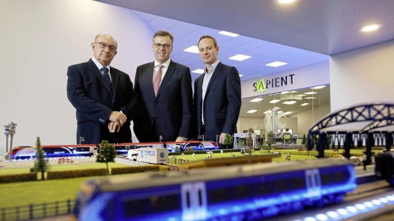 Camlin chief executive John Cunningham (left) and sales director Peter Cunningham pictured with former Invest NI head Alastair Hamilton during an investment announcement at the company in 2018 