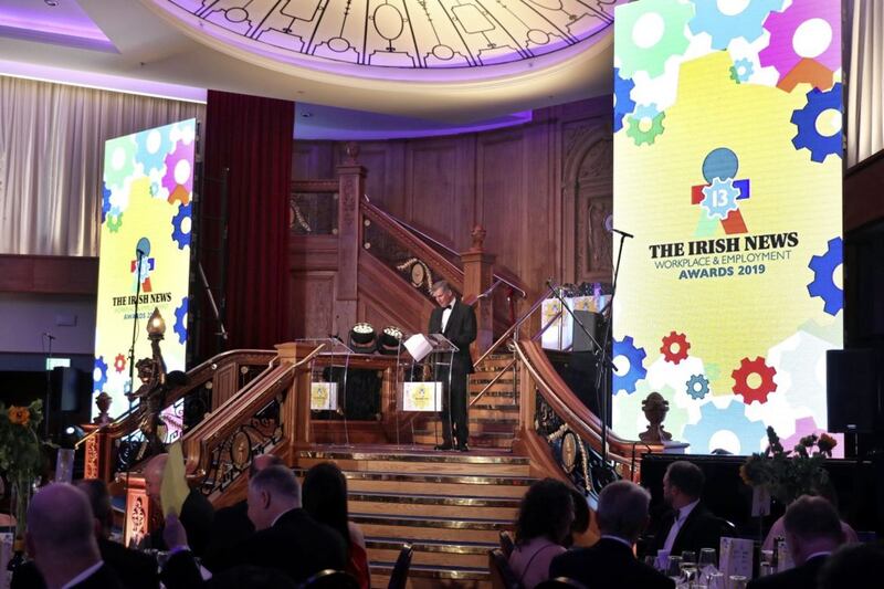 Irish News editor Noel Doran addresses the Workplace &amp; Employment Awards in 2019. The awards return for 2022 at Titanic Belfast on Thursday June 30, with entries closing on April 22 