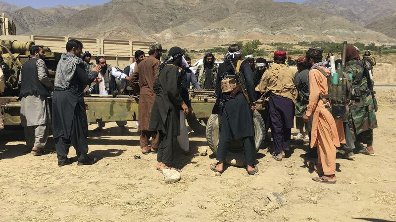 Taliban soldiers gather with weapons and machinery in Panjshir province northeastern of Afghanistan on September 8 2021. Picture by Mohammad Asif Khan, AP