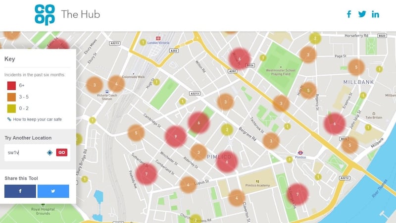 Co-op Insurance has built the map to help users be more aware of where they park their cars.