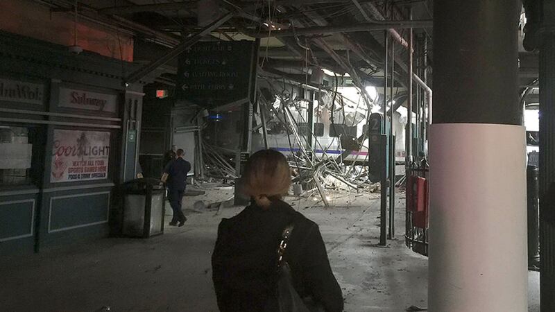 The scene in Hoboken, New Jersey, after a commuter train crashed into the rail station. Photo: Twitter/@big_Poppa_Chop&nbsp;
