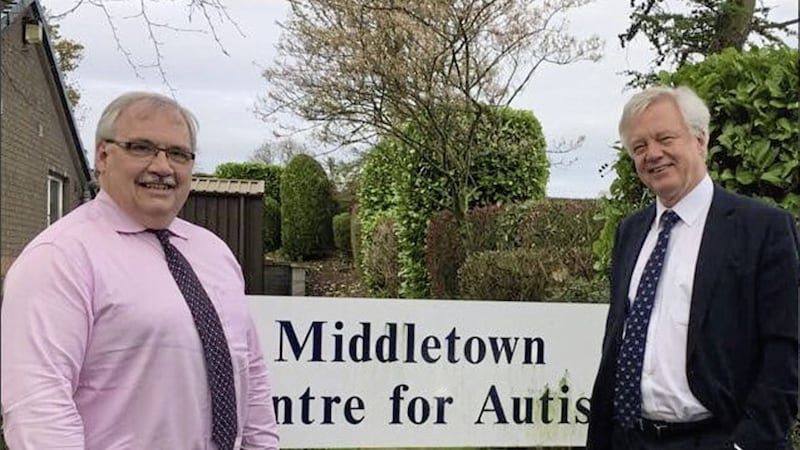David Davis, right, with Middletown Centre for Autism chief executive Gary Cooper during a low-key visit to the border last month