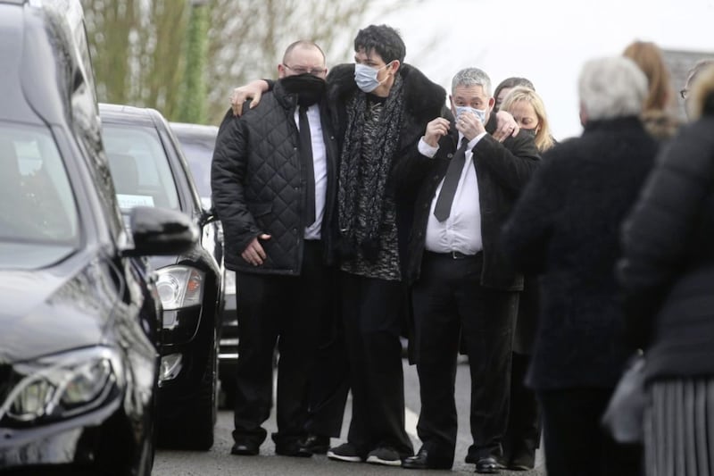  Family and Friends during the Funeral for Aaron Webb at at St Joseph&acirc;??s Church, Glenavy on Tuesday. Aaron Webb, from Stoneyford in the Greater Lisburn area, passed away in hospital after he was knocked down by a van on the Lisburn Road, outside Glenavy, on Friday.Picture by Hugh Russell. 