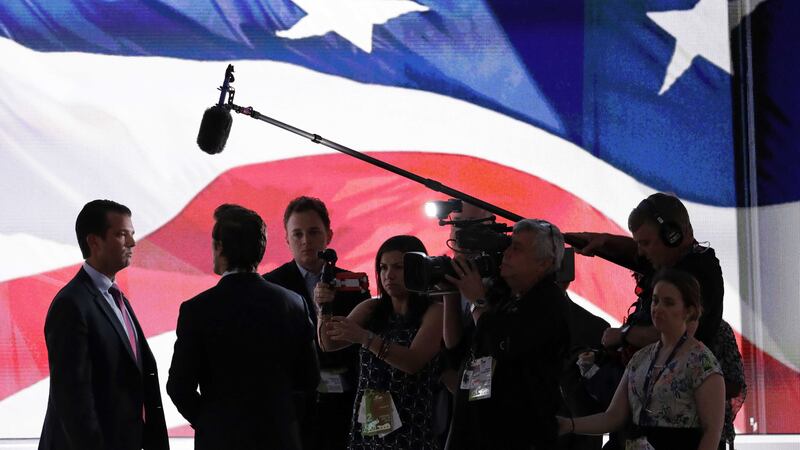 Donald Trump, Jr. son of Republican Presidential Candidate Donald Trump, talks with reporters on the stage of the Republican National Convention in Cleveland. Picture by J Scott Applewhite, Associated Press&nbsp;