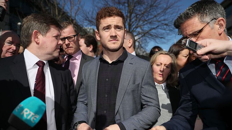 &nbsp;Paddy Jackson outside the court after being acquitted. Picture by Brian Lawless, PA