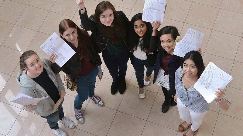 Pupils from Dominican College pictured after receiving their GCSE results. Picture: Arthur Allison/Pacemaker Press