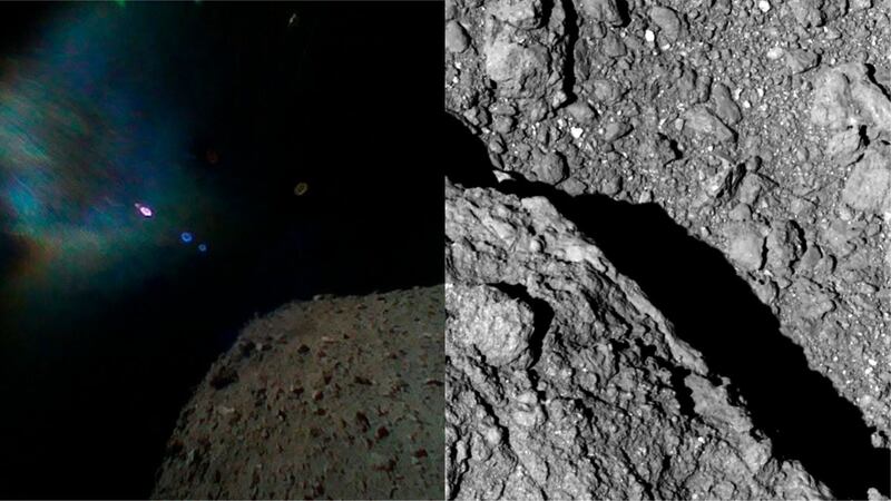 The Japan Aerospace Exploration Agency has released photos from the surface of an asteroid called Ryugu.
