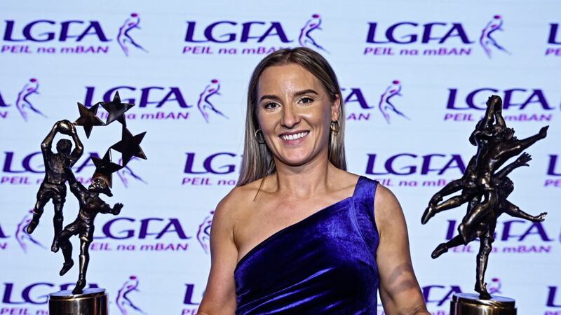 Niamh McLaughlin of Donegal with her TG4 Senior Players Player of the Year award and TG4 LGFA All Star award during the TG4 All-Ireland Ladies Football All Stars Awards banquet, in association with Lidl, at the Bonnington Dublin Hotel 			Picture: E&oacute;in Noonan/Sportsfile 
