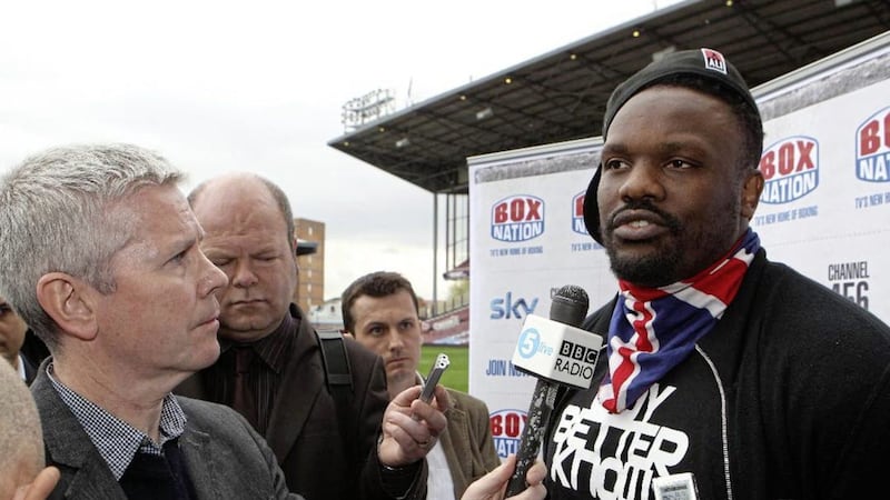 Mike Costello interviewing Dereck Chisora. The Londoner with Galway roots began in the accounts department and is now the voice of boxing 