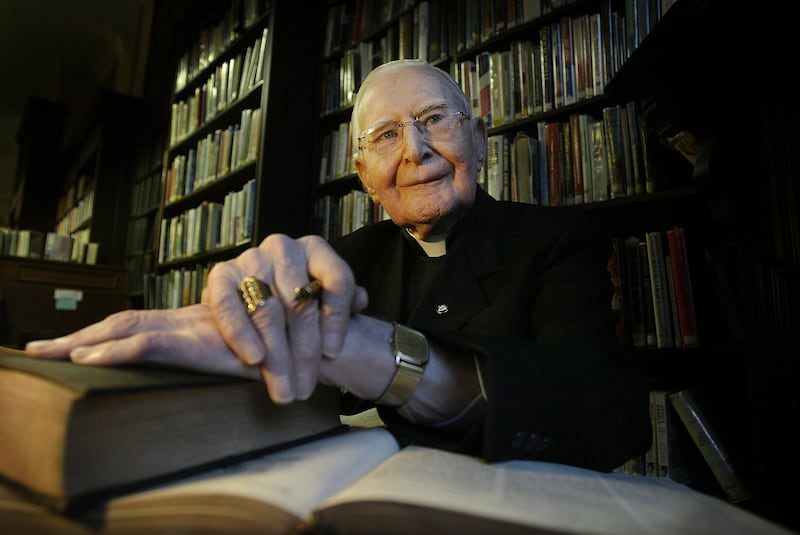 Cardinal Cahal Daly, who died in 2009, pictured in the Linen Hall Library. Picture by Hugh Russell