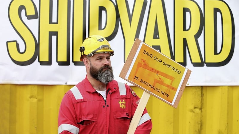 Workers from Harland &amp; Wolff campaigned to save the Belfast shipyard in August. Picture by Mal McCann. 