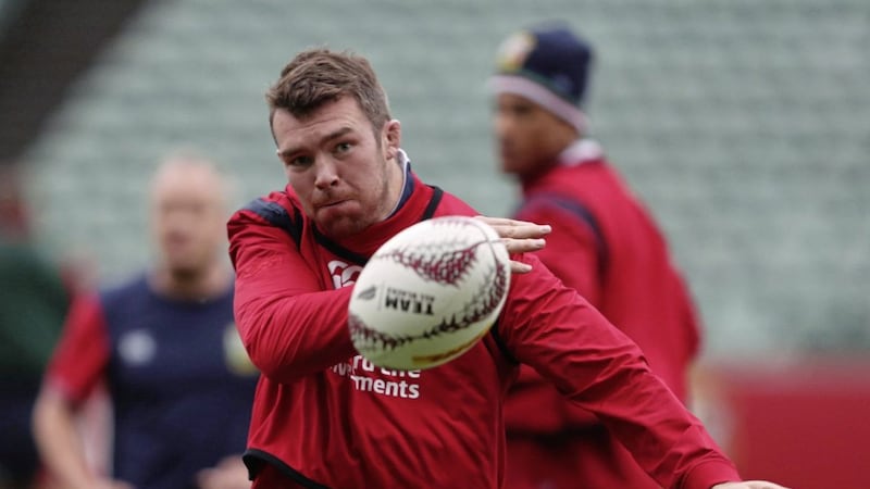LION KING: Lions skipper Peter O&rsquo;Mahony throws a pass during training in Auckland yesterday ahead of tomorrow&rsquo;s first Test against New Zealand          Picture: PA 