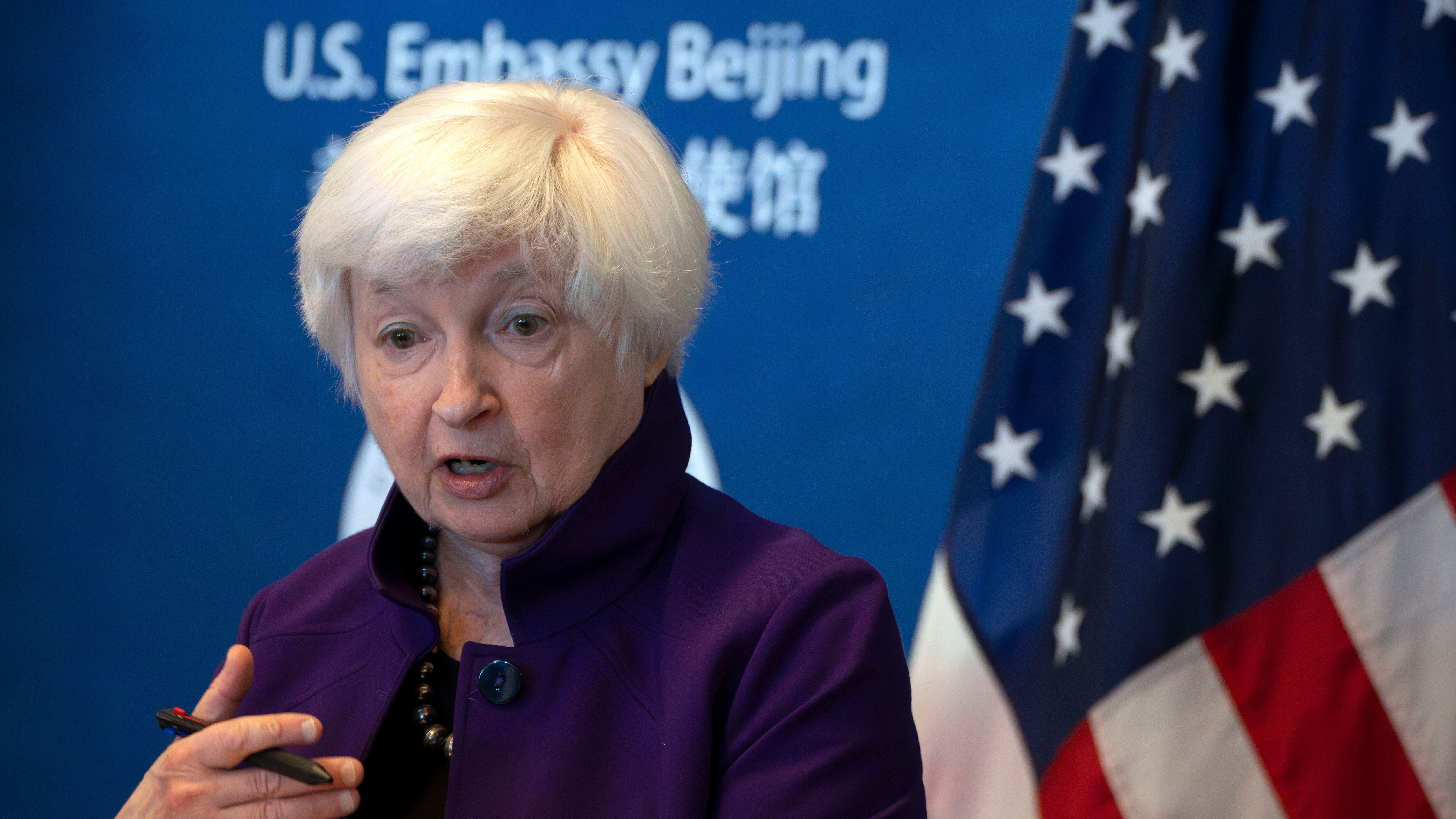 US treasury secretary Janet Yellen speaks during a press conference at the US Embassy in Beijing (Mark Schiefelbein/AP/PA)