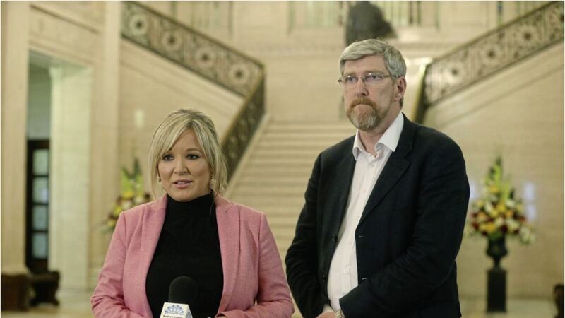 Sinn F&eacute;in leader in the north Michelle O&#39;Neill and her challenger John O&#39;Dowd. Picture by Hugh Russell 