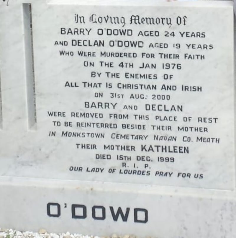 Barry and Declan O'Dowd's headstone in Clare graveyard, Co Down
