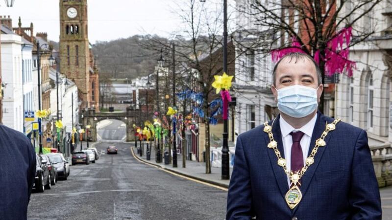 Jim Collins of North West Carnival Initiative (pictured with Derry mayor, Brian Tierney) helped oversee the city&#39;s St Patrick&#39;s Day decorations. Picture by Tom Heaney, nwpresspics 