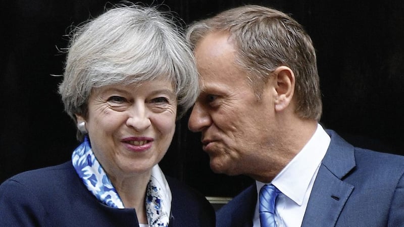 British prime minister Theresa May with European Council president Donald Tusk outside 10 Downing Street 