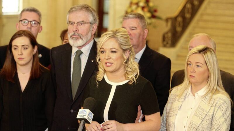 Sinn F&eacute;in MLA Michelle O&#39;Neill and the leadership team speak to the media at Stormont calling an end to the current talks. Picture by Mal McCann 