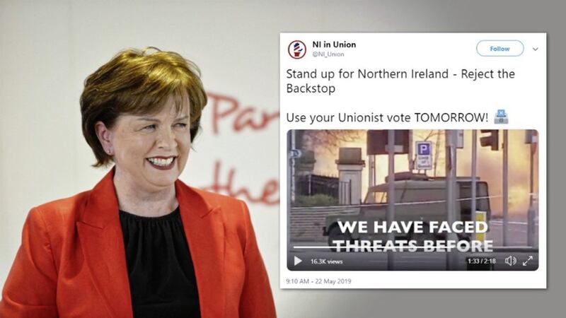 The DUP&#39;s Diane Dodds, and inset, the tweet by NI in Union 