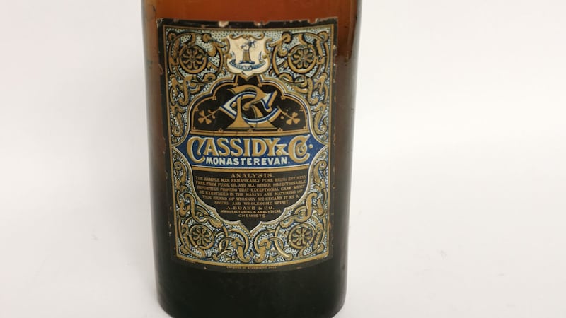 A bottle Cassidy &amp; Co Monasterevin whiskey, part of a pub collection auction of more than 10,000 advertising and memorabilia items to be sold at Victor Mee Auctions online on October 5. Picture by Victor Mee Auctions/PA Wire&nbsp;