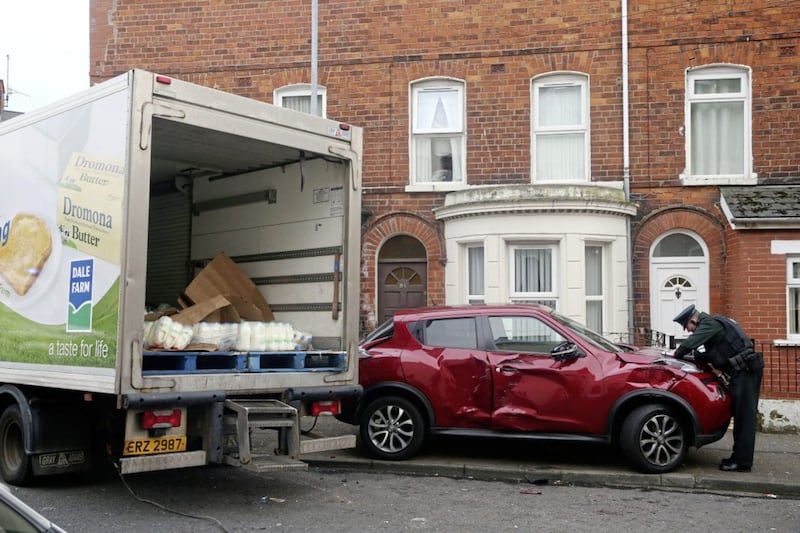 The stolen milk lorry collided with six vehicles, Belfast Magistrates Court was told. Picture by Mal McCann 