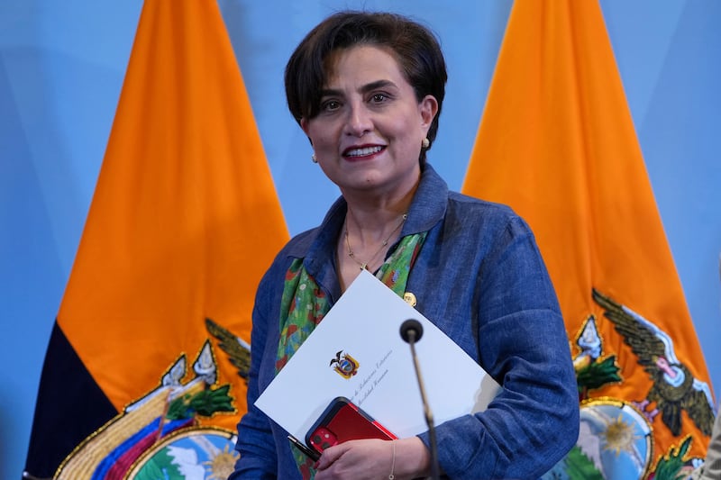 Ecuador’s Foreign Minister Gabriela Sommerfeld said the decision to enter the Mexican Embassy in Quito was made by President Daniel Noboa (Dolores Ochoa/AP)