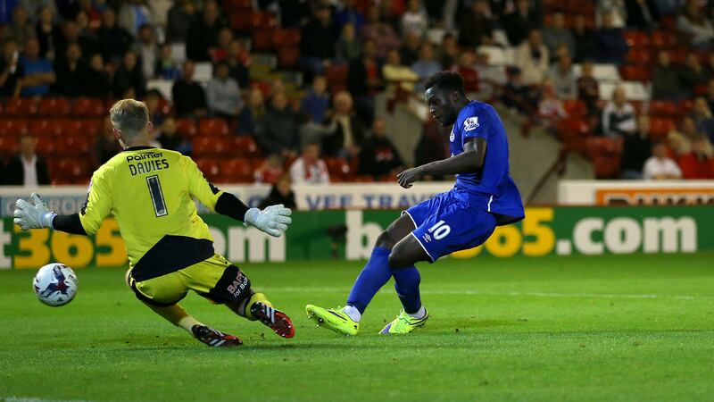 Romelu Lukaku scores Everton's fifth goal during Wednesday's Capital One Cup match against Barnsley on Wednesday night<br />Picture: PA&nbsp;