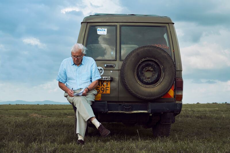 Sir David Attenborough on location while filming Seven Worlds, One Planet