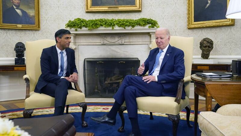 Prime Minister Rishi Sunak, left, attends a bilateral meeting with President Joe Biden in the White House (Niall Carson/PA)