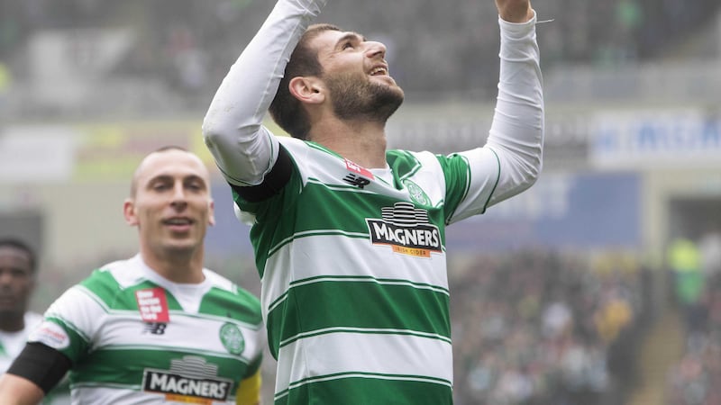 <span style="font-family: Verdana, Arial, Helvetica, sans-serif; font-size: 13.3333px;">Nadir Ciftci celebrates scoring the only goal of the game in Celtic's win over Motherwell</span>