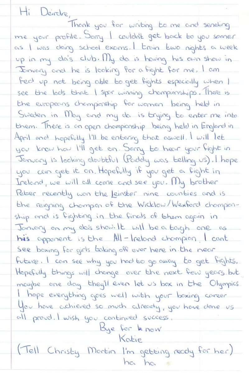 The letter a 10-year-old Katie Taylor wrote to Deirdre Gogarty in 1996 