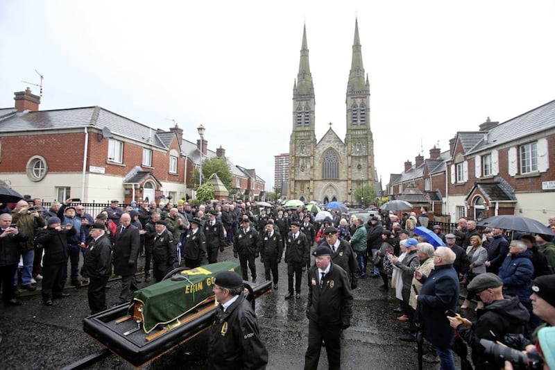 The funeral cortege of veteran republican Billy McKee makes its way from St Peters Cathedral to Milltown Cemetery in west Belfast Picture Mal McCann. 
