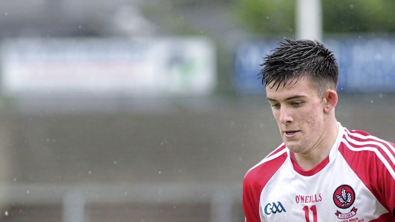 Shea Downey in action for Derry minors in 2015. His progress at senior level has been stunted by a series of unfortunate, and badly-timed, injuries that he hopes he&#39;s over heading into 2021. Picture by Margaret McLaughlin 