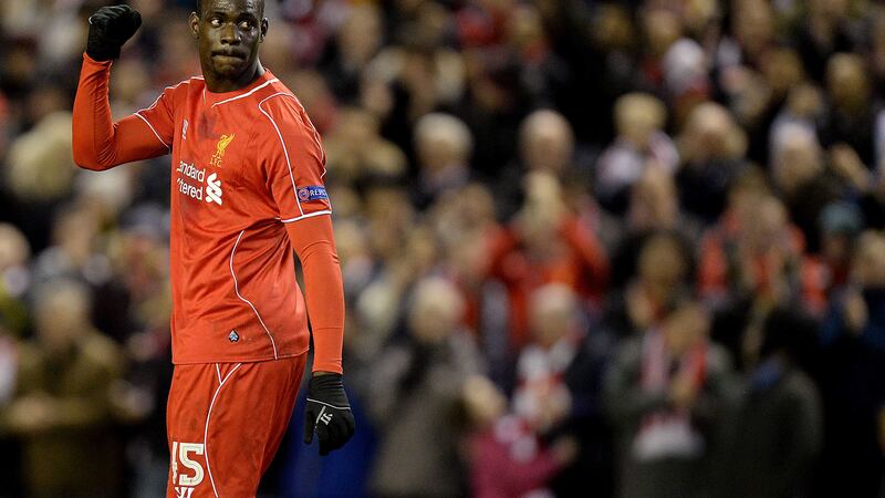 Liverpool's Mario Balotelli celebrates scoring a late penalty to give his side a narrow 1-0 win over Besiktas in their Europa League match at Anfield, Liverpool on Thursday February 19, 2015: See On This Day 2014.