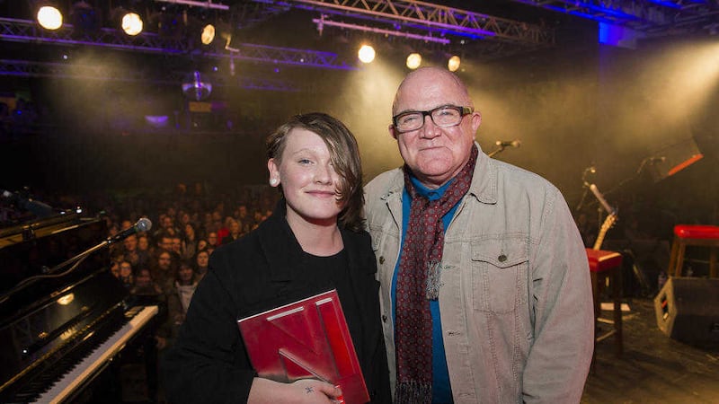 Bridie Monds-Watson, aka Soak, pictured with BBC broadcaster Stuart Bailie, was presented with the 2015 Northern Ireland Music Prize 