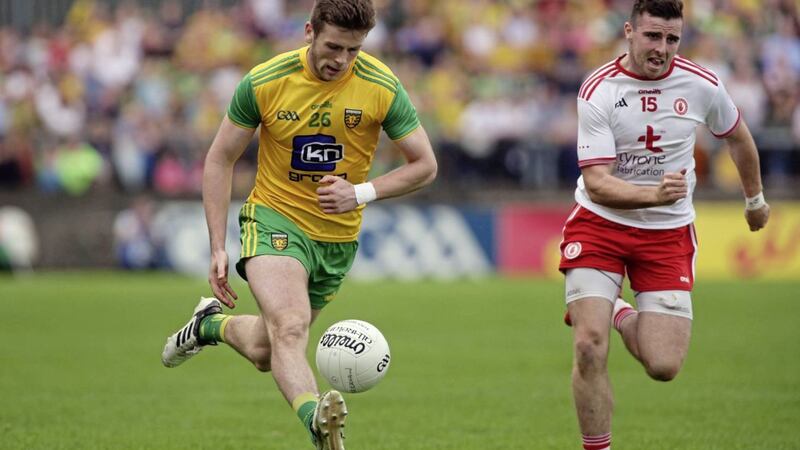 Eoghan Ban Gallagher on the attack against Tyrone in the Ulster semi-final. Picture Seamus Loughran. 