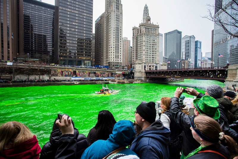 The Chicago River is dyed green to celebrate St Patrick's Day