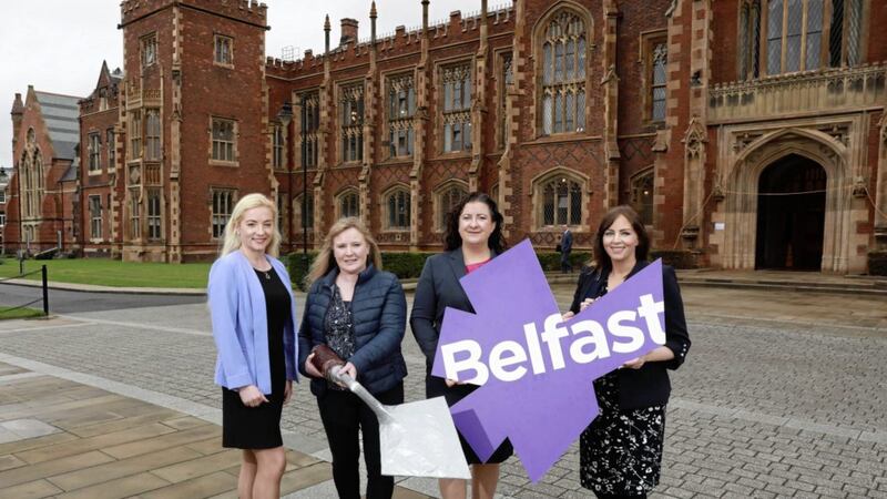 Belfast has been chosen to host Europe&rsquo;s largest annual gathering of archaeologists in 2022. Pictured confirming the announcement are: Aoife Fee, Tourism Northern Ireland; Professor Eileen Murphy, Queen&rsquo;s University Belfast; Catherine Toolan, ICC Belfast; and Rachael McGuickin, Visit Belfast. 