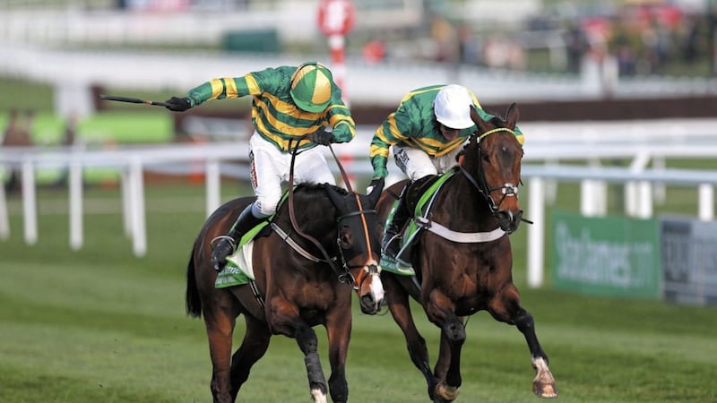 Jezki (left) represents the best chance of Irish success in the today&rsquo;s Stayers Hurdle at Cheltenham 