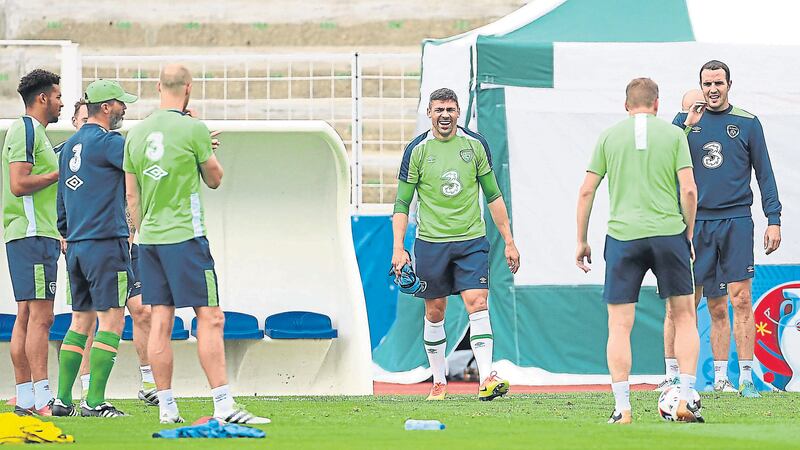 &nbsp;Republic of Ireland assistant manager Roy Keane says his piece during a training session yesterday&nbsp;<br />Picture by PA