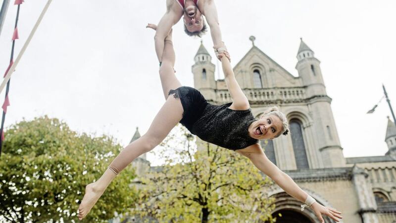 Ken Fanning with his Tumble Circus co-founder Tina Segner in Writers&#39; Square, Belfast - currently hosting a Winter Circus 