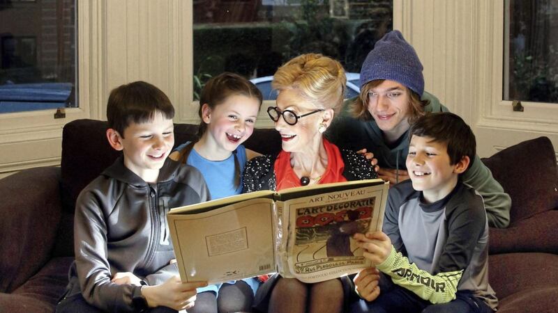 Pip Jaffa with her grandchildren, from left, Monty Stock (9), Mitzi Stock (7), Ben McNamara (19) and Sam Stock (11).  Picture by Cliff Donaldson. 